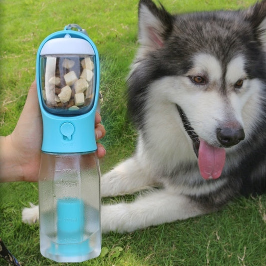3-in-1 Portable Pet Water Bottle – Dog & Cat Travel Feeder with Food Container and Poop Bag Dispenser