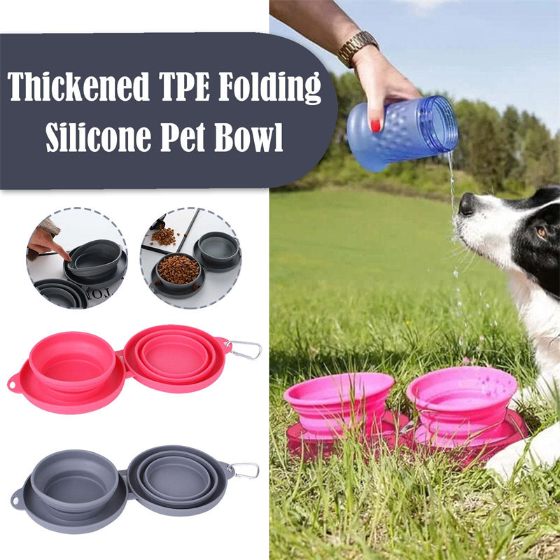 Foldable Double Pet Feeding Bowl – Portable Silicone Travel Food & Water Dish for Dogs & Cats