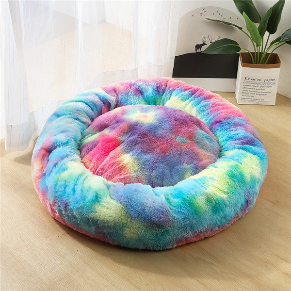 Round Plush Dog Bed – Soft Warm Cat Nest Kennel Mat for Small Pets & Puppies | Petzion