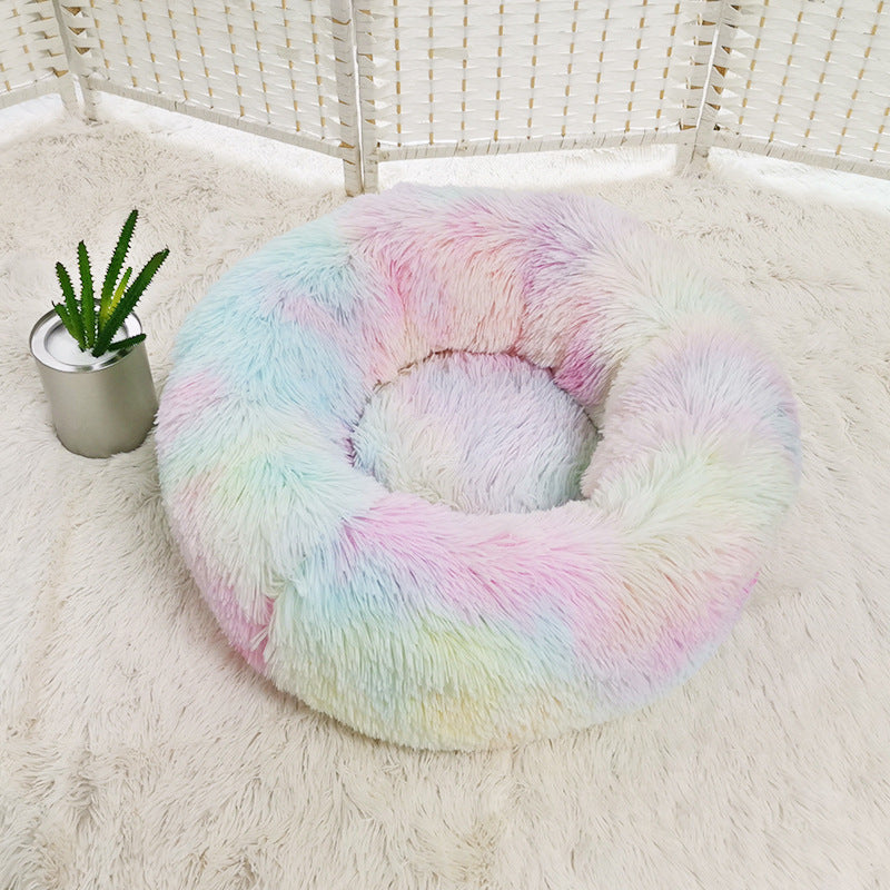 Round Plush Dog Bed – Soft Warm Cat Nest Kennel Mat for Small Pets & Puppies | Petzion