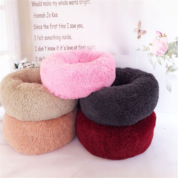 Round Fluffy Cat Bed – Long Hair Plush Nest Pad for Cats & Small Dogs | Petzion