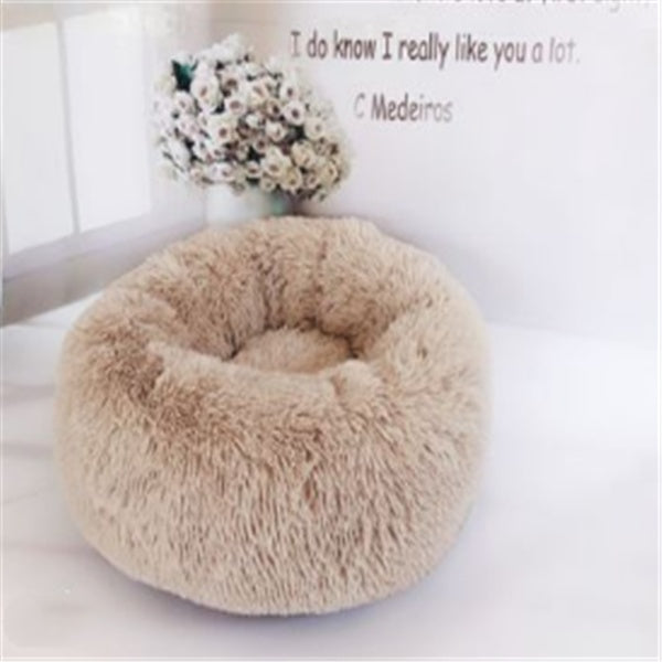 Round Fluffy Cat Bed – Long Hair Plush Nest Pad for Cats & Small Dogs | Petzion