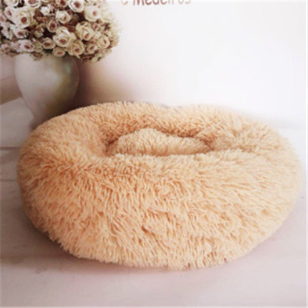 Round Fluffy Cat Bed – Long Hair Plush Nest Pad for Cats & Small Dogs | Petzion
