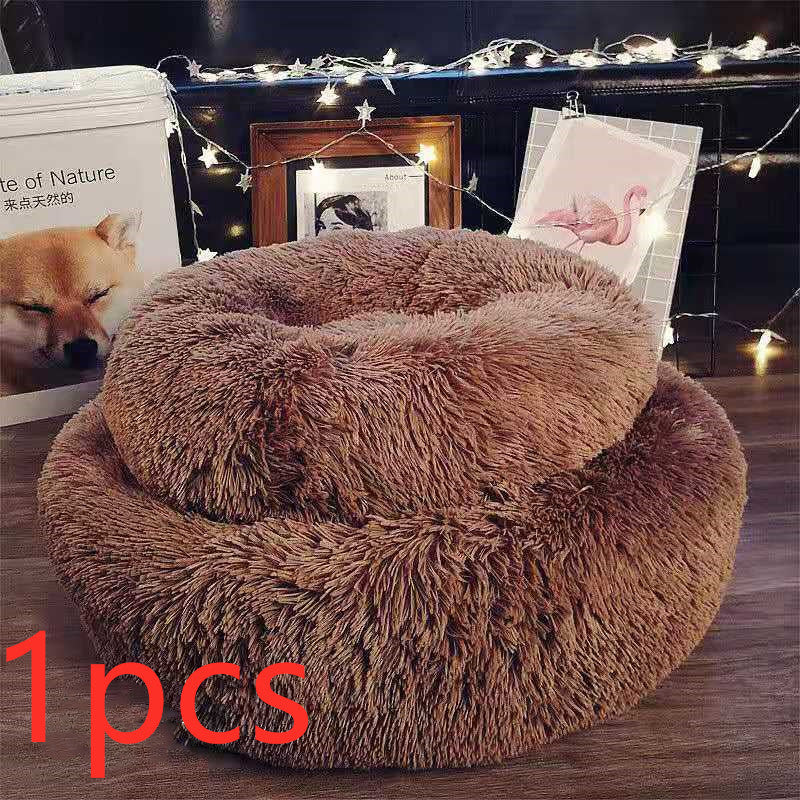 Round Plush Dog Bed – Soft Warm Cat Nest Kennel Mat for Small Pets & Puppies | Petzion