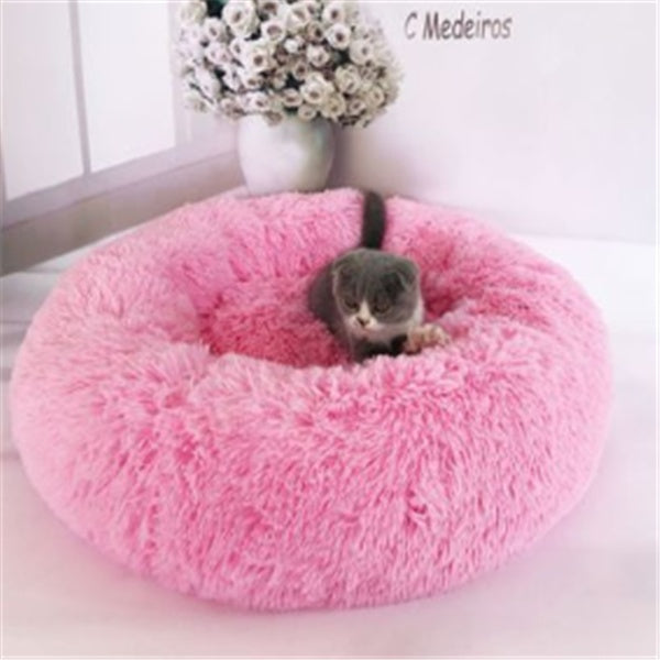 Round Fluffy Cat Bed – Long Hair Plush Nest Pad for Cats & Small Dogs | Petzion