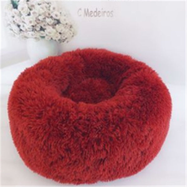 Round Fluffy Cat Bed – Long Hair Plush Nest Pad for Cats & Small Dogs | Petzion