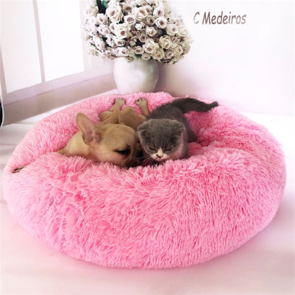 Round Fluffy Cat Bed – Long Hair Plush Nest Pad for Cats & Small Dogs | Petzion