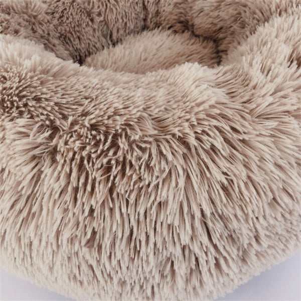 Round Fluffy Cat Bed – Long Hair Plush Nest Pad for Cats & Small Dogs | Petzion