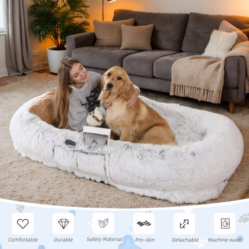 Human Dog Bed – Oversized Washable Faux Fur Bed for People & Pets | Petzion