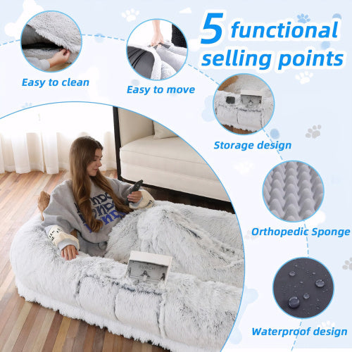 Human Dog Bed – Oversized Washable Faux Fur Bed for People & Pets | Petzion