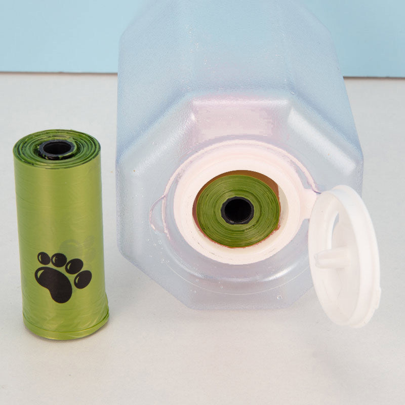 3-in-1 Portable Pet Water Bottle – Dog & Cat Travel Feeder with Food Container and Poop Bag Dispenser