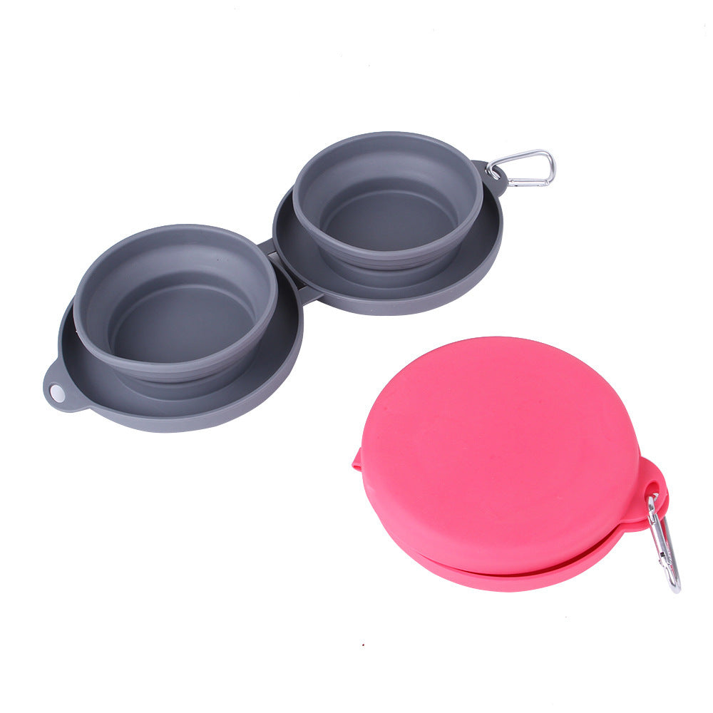 Foldable Double Pet Feeding Bowl – Portable Silicone Travel Food & Water Dish for Dogs & Cats