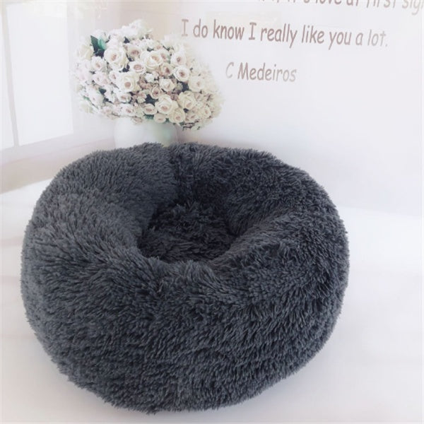 Round Fluffy Cat Bed – Long Hair Plush Nest Pad for Cats & Small Dogs | Petzion