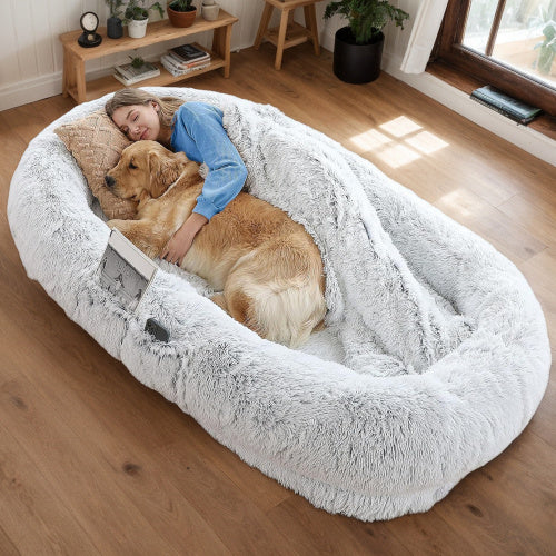 Human Dog Bed – Oversized Washable Faux Fur Bed for People & Pets | Petzion