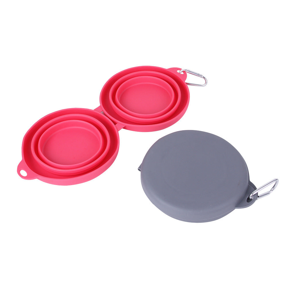 Foldable Double Pet Feeding Bowl – Portable Silicone Travel Food & Water Dish for Dogs & Cats