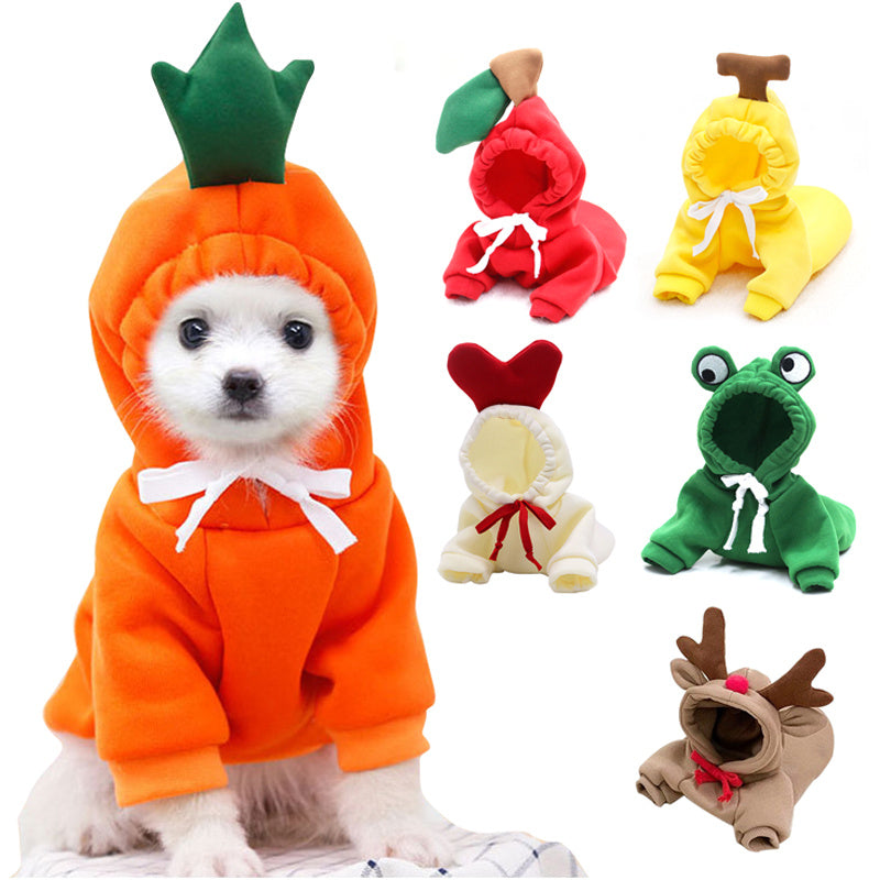 Cute Fruit Dog Hoodie – Warm Fleece Winter Outfit for Small Dogs & Puppies
